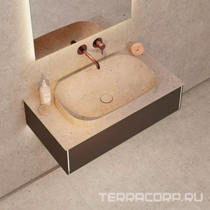 Столешница из керамогранита 90 см, для раковины встраиваемой сверху, с отверстием под смеситель, цв.серый матовый (Риккарди) Kerama Marazzi Magica MA.2.1.SG519920R\90