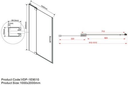 Дверь для душа в нишу, 900/1000хh2000мм, распашная с неподв.сегментом, правая/левая, (стекло 8мм, прозрачная, фурн.цв.черный матовый), Extra ZZ Vincea Exrta VDP-1E9010CLB