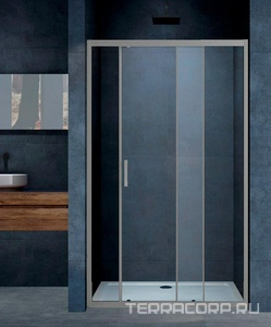 Дверь для душа, в нишу 1200хh1900мм, раздвижная, 1 дверь, 1 неподв.секция, правая/левая, (стекло прозрачное 6мм, фурн.цв.вороненая сталь),  ZZ Vincea Alpha VDS-3AL120CLGM