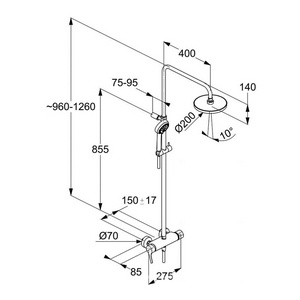 Душевой гарнитур со смесителем для душа, верхний душ 200мм, душ лейка, душ.шланг 1600мм, хром Kludi Logo 6808505-00