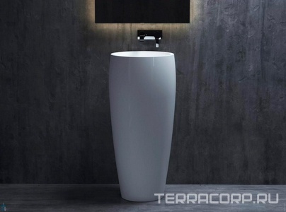 Раковина 470х470хh900мм, напольная, круглая, без отв.д/смес и перел., литой камень S-Stone матов. цв.белый, донный клапан Up&Down в компл.,  03 ZZ Salini Alda 130321M