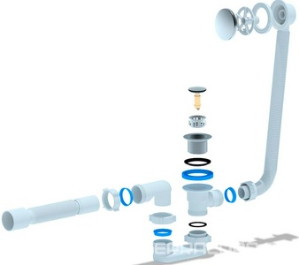 Сифон для ванны click/clack, плоский, с переливом и сеткой, гофра в компл. Ани Пласт Комплектующие EC055S