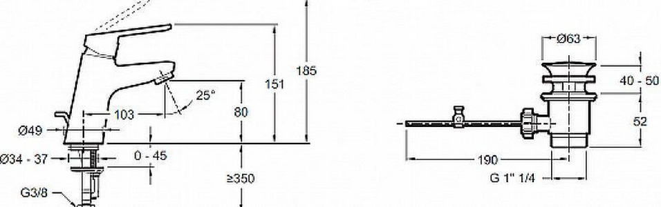 Смеситель для раковины, донный клапан в компл, цв. черный матовый Jacob Delafon Aime E29869-BL