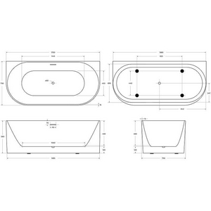 Ванна 1700x800xh560мм, пристенная, слив-перелив, пробка слива цв.белый мат. в компл., (акрил цв.белый матовый), BelBagno ZZ BelBagno Универсал BB412-1700-800-MATT