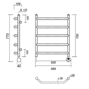 Полотенцесушитель ""/П5, 700*500 мм, электрический, пульт справа, комплектующие в комплекте, цв.бронза ZZ Domoterm Лаура Лаура П5/500*700 АБРER / к.т.347672