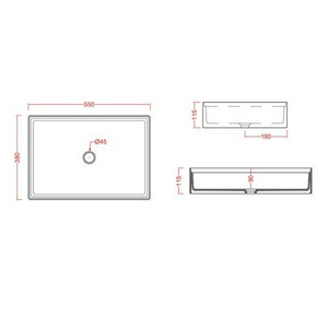 Раковина накладная на столешницу, прямоуг., 550х380хh115мм, без отв.д/смесит., без перелива, (цв.белый),  ZZ ArtСeram Scalino SCL002 01; 00