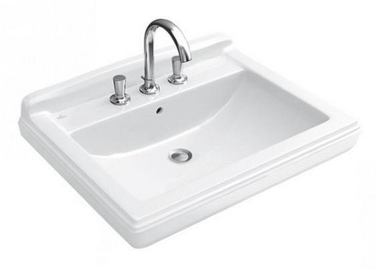 Раковина 650х530мм, 3 отв. д/смес., установка на пьедестал 7232 и п/пьед. 7231  (R2 Star white ceramicplus),  ZZ Villeroy & Boch Hommage 7101A2R2