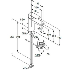 Смеситель для раковины, донный клапан в компл, хром Kludi Pure&Style 402900575