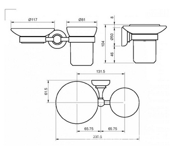 Стакан и мыльница настенные керамические, (цв.золото),  ZZ Cezares Aphrodite APHRODITE-STTS-03/24