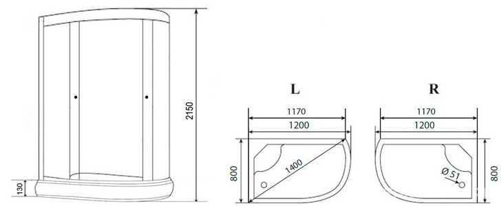 Душевая кабина 120х80х215 c крышей , низкий поддон 13 см, сифон в компл, стекло 4 мм белое матовое, профиль хром, , ZZ Loranto Loranto CS-66121L F 120