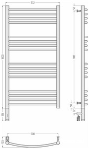 Полотенцесушитель электрический " 3.0"1000х500 мм, форма выгнутая, пульт слева, скрытое подкл. в компл.цв. хром, ZZ Сунержа Богема 00-5802-1050