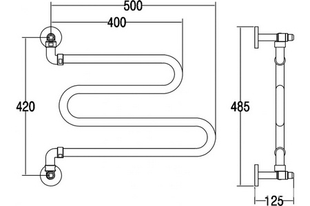 Полотенцесушитель Art.406/MCR 465х500мм (ГВС), (2 маховика в компл.), Margaroli ZZ Margaroli Vento 406/MCR