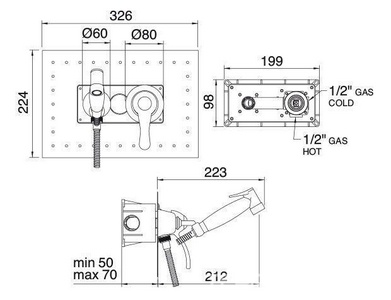 Комплект гигиенический, встраиваемый смеситель, гигиен.лейка, шланг, кронштейн, (цв. хром),  ZZ 3M Miss 1677 CC