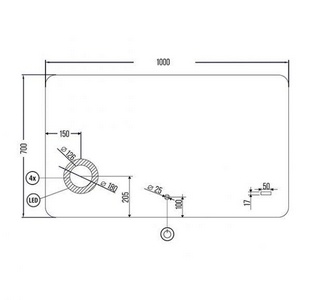 Зеркало  с подсветкой 1000*700, со встр.косметическим зеркалом и часами, сенсорное ZZ Gair Voll Voll 100*70