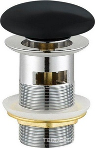 Донный клапан для сливного отверстия раковин c переливом, нажимной Clic-Clac, G 1 1/4, (металл, крышка керамика цв.черный глянец), Cezares ZZ Cezares Универсал CZR-SAT7-NERO