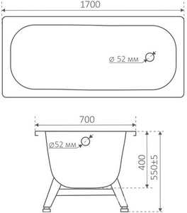 Ванна стальная 170*70 см, ножки в комплекте, БЕЗ слива-перелива ZZ ВИЗ MARION S-70001