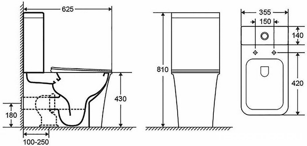 Унитаз напольный с бачком, безободковый, крышка-сиденье с микролифтом в компл, цв. белый ZZ Azario VELISE AZ-1222A