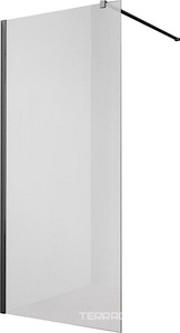 Душевая перегородка 600хh2000мм, правая/левая, (стекло тонированное 8мм, поперечн. укорачиваемый кронштейн 1200мм, фурнит. цв.черный мат.),  ZZ Vincea Walk-In VSW-1H600CLB