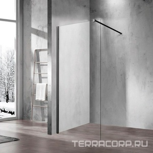 Душевая перегородка 600хh2000мм, правая/левая, (стекло тонированное 8мм, поперечн. укорачиваемый кронштейн 1200мм, фурнит. цв.черный мат.),  ZZ Vincea Walk-In VSW-1H600CLB