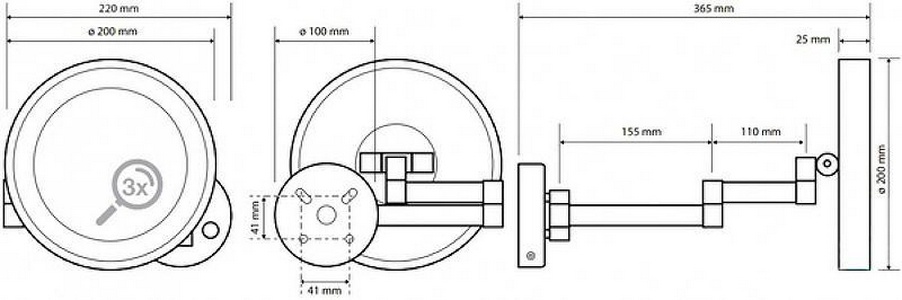 Зеркало косметическое d200мм, 3х кратное увеличение, c LED подсветкой, сенсорное, (цв. хром), Bemeta ZZ Bemeta Универсал 116101142
