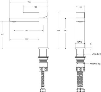 Смеситель для раковины, с д/к, (цв.сатин),  ZZ Cezares Slider SLIDER-LS-IN