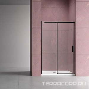 Дверь для душа, в нишу 1200хh2000мм, раздвиж, 1 дверь, 1 неподв.секция, правая/левая, (стекло прозрач.8мм Easy Clean, фурн.цв.черный матовый),  ZZ Vincea Dice VDS-4D120CLB