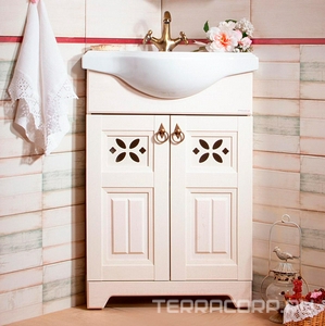 Тумба напольная угловая ""-60 см, БЕЗ раковины, цвет бежевый дуб ZZ Бриклаер Кантри 