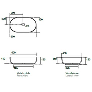 Раковина накладная на столешницу, овальная 60х40см, без отв.д/смесит., без перелива, (цв.черный матовый),  ZZ Kerasan Nolita 534331