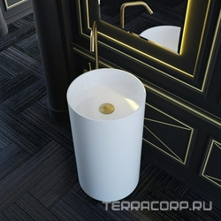 Раковина 450х450хh820мм, напольн, кругл, без отв.д/смес.и перелива, литой камень Solix, глянец.цв.белый,клапан Up&Down цв.белый в комп,Armonia 201 XX