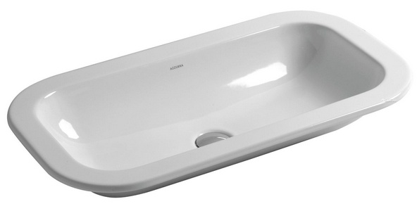 Раковина встраиваемая в столешницу сверху, без отв. для смесителя, без перелива, 69х38хh14см, (цв. белый),  Azzurra Glaze GLZ 69X38/IN