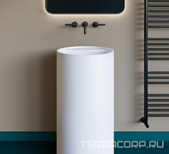 Раковина 450х450хh850/950мм, напольн, кругл, c отв.д/смес и перел., литой камень S-Stone,матов.цв.RAL9011, дон.клап.Up&Down в компл., Top 01 ZZ Salini Armonia 130124MRF / RAL9011 Graphite black (Черный матовый)