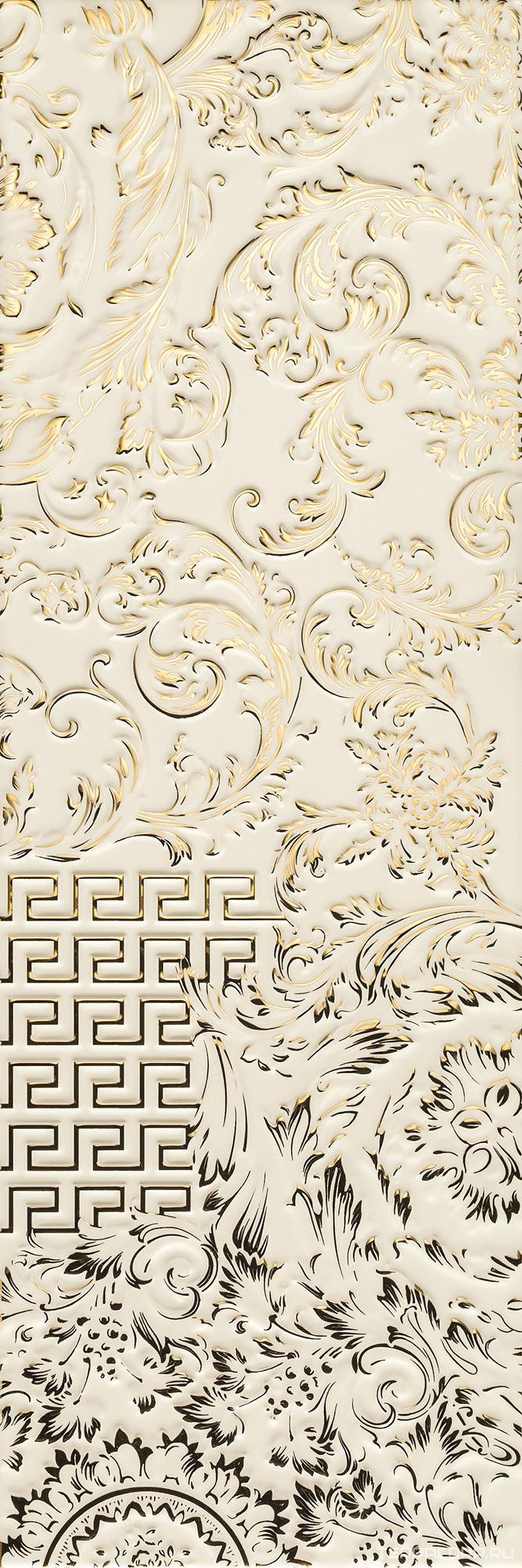Керамическая плитка Versace Gold Crema/Oro Decori Patchwork (mix 2 soggetti) XX25x75 Бежевый, фото 4
