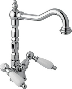 Смеситель для раковины, с д/к, (цв. хром, ручки белые),  ZZ Cezares First FIRST-LS2-01-Bi