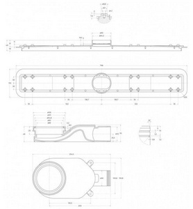 Дренажный канал 800мм, готовый комплект: сифон выход вбок, сухой/гидро затвор, ножки, вставка нерж.сталь, в компл., (цв.хром матовый),  ZZ BelBagno Luce BB-LD-LUCE-80-CR