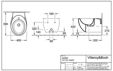 Биде подвесное Villeroy & Boch Aveo plus 7411 00R1 alpin| 40x34x59