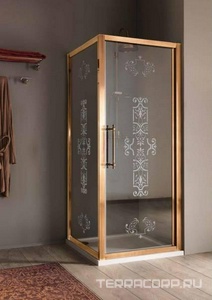 Дверь для душа, в нишу или для боковой стенки, 90(86-92)хh200см, правая/левая, (стекло матовое с прозр. декором, профиль цв.бронза),  ZZ Samo Villa Borchese B7305 TBR R6