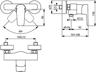 Смеситель для душа, (цв.хром), Ceraplan lll ZZ Ideal Standard CeraPlan B0716AA