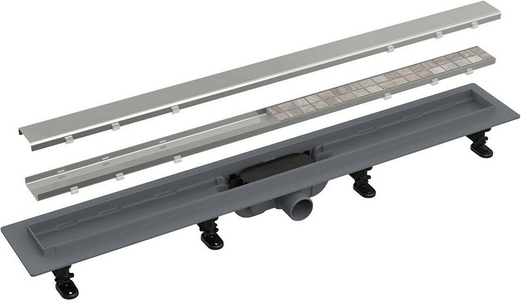 Водоотводящий желоб 750 мм, с двухсторонней решеткой под плитку, комбинированный гидрозатвор ZZ AlcaPlast Simple APZ19-750