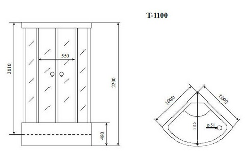 Душевая кабина Timo  T-1100 100x220x100, ZZ Timo Standart T-1100