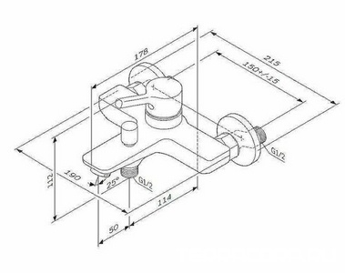 Смеситель для ванны/душа  излив 164 мм, цв.хром AMPM X-Joy F85B10000