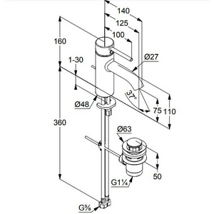 Смеситель для раковины, однорычажный, донный клапан в комплекте, цв. черный матовый ZZ Kludi BOZZ 382663976