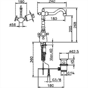 Смеситель для раковины, термостат, с д/к, (цв.никель матовый),  ZZ Huber Victorian VTT52010 2A