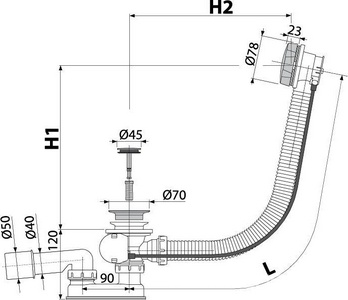Слив-перелив (Сифон) для ванны автомат комплект металл под бронзу, ZZ AlcaPlast Универсал A55ANTIC-80