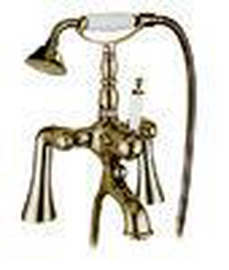 Смеситель для ванны,встр. в борт на 2 отв. с душевым гарнитуром, (цв. бронза, ручка цв. белый),  ZZ Gaia Canterbury RB 6300/B BR