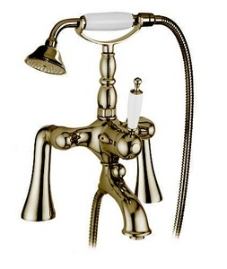 Смеситель для ванны,встр. в борт на 2 отв. с душевым гарнитуром, (цв. бронза, ручка цв. белый),  ZZ Gaia Canterbury RB 6300/B BR