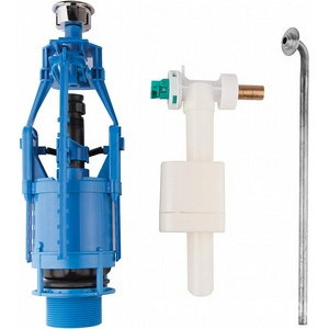 Механизм двойного смыва 3/6л, для "Низкого" бачка унитаза, подключение нижнее и боковое, (кнопка смыва цв.хром), Azzurra ZZ Azzurra Универсал B19002F/40cr