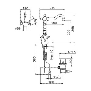 Смеситель для раковины, термостат, с д/к, (цв.матовый никель),  ZZ Huber Victorian VTT520102A
