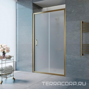 Дверь в нишу , 135*190 см, двухстворчатая раздвижная, профиль бронза, стекло сатин, БЕЗ покрытия, ZZ Vegas Glass ZP ZP TUR NOVO h1900 135 05 10