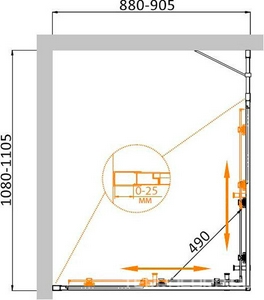 Душевой уголок 1100х900хh1950мм, прямоугольный, правый/левый, (стекло прозр.Idrorepellente 6мм, фурн.цв.хром),  ZZ Cezares Molveno MOLVENO-AH-21-90+20-C-Cr-IV