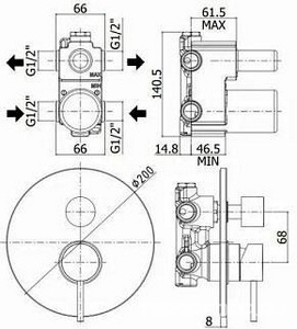 Смеситель для душа, встраиваемый в стену, девиатор-картридж, 2 положения+1 комбо, (цв.steel looking),  ZZ Paffoni Light LIG018ST